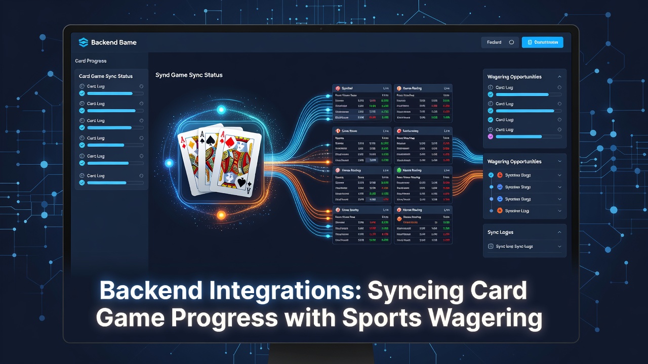 Backend system diagram showing data flow between card game servers and sports wagering platforms