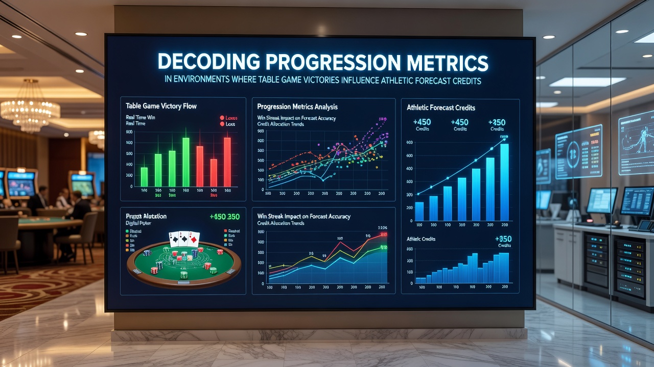 Integrated gaming dashboard displaying progression metrics that link table game results to athletic forecast credits