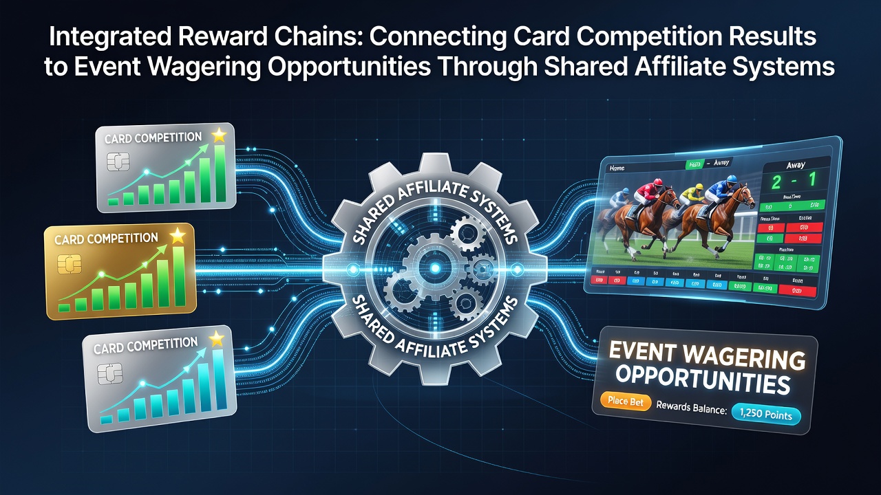 Diagram showing data flow from poker tournaments through affiliate networks to sportsbook reward systems