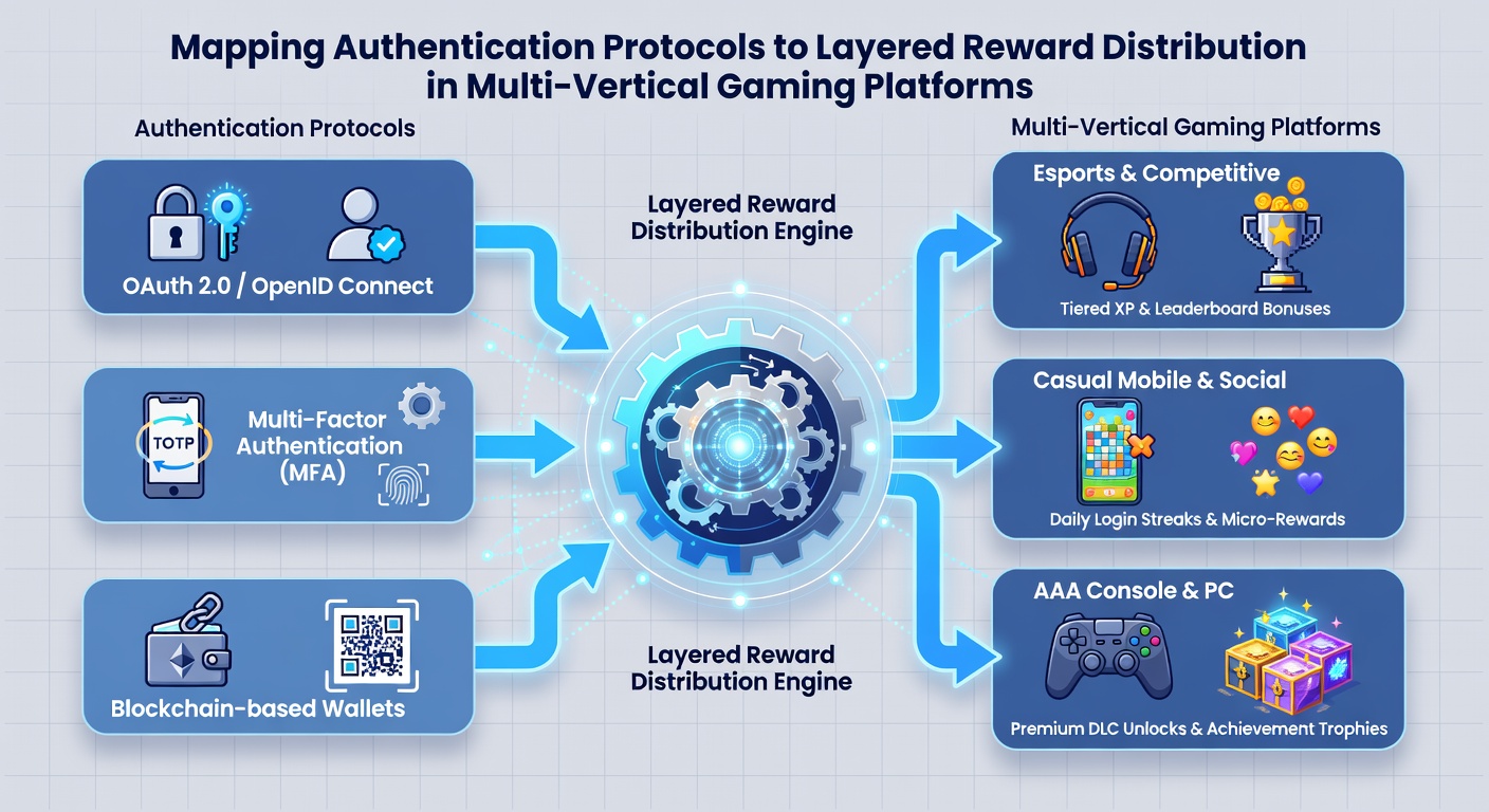 Flowchart illustrating token claims mapping to reward tiers across multiple gaming verticals