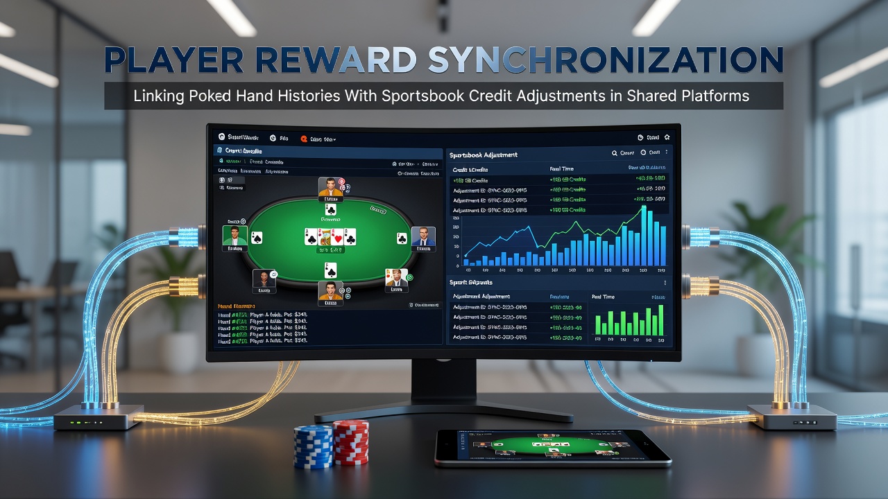Illustration of data flow between poker hand histories and sportsbook credit adjustments on integrated gaming platforms