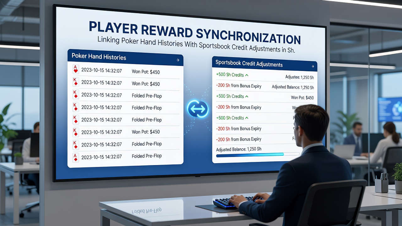 Diagram showing integration points where poker data influences sportsbook credit balances in shared platforms