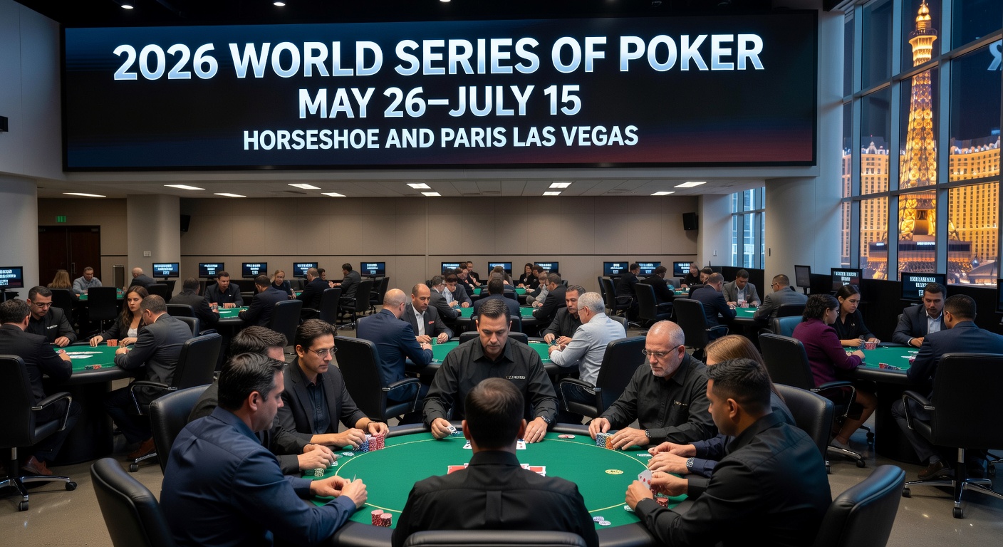 Poker players and broadcast setup during WSOP events
