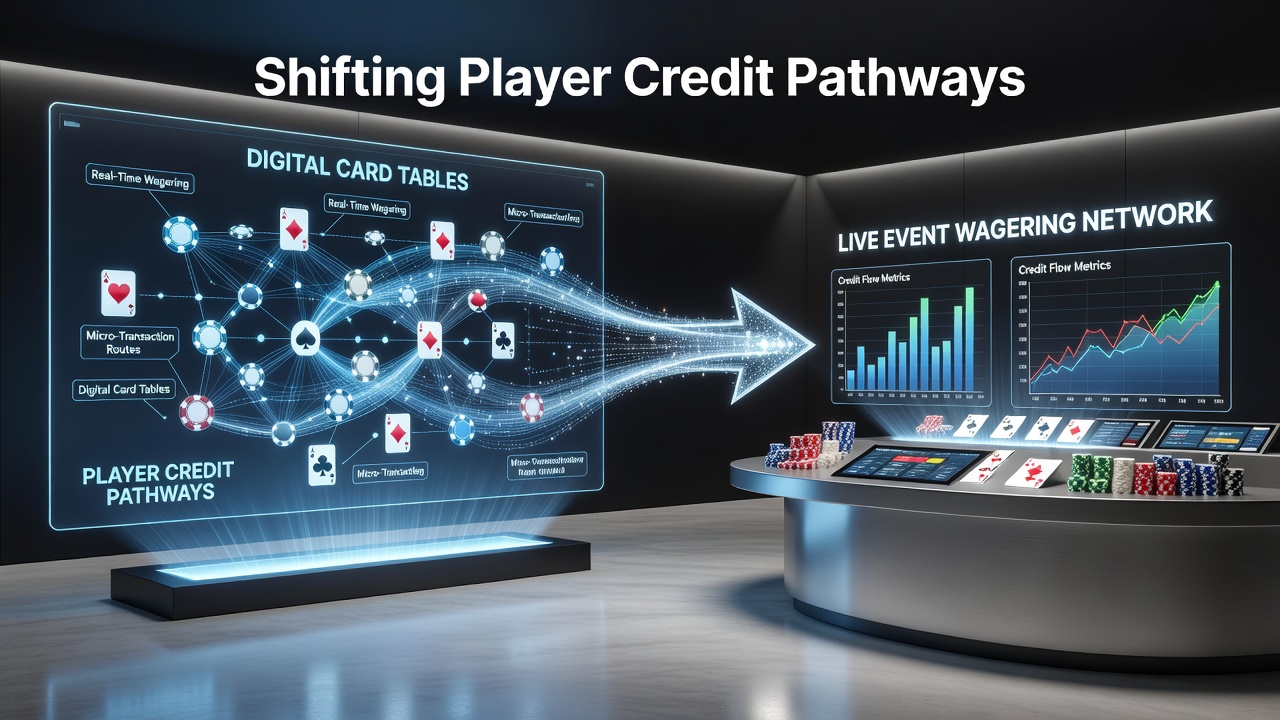 Digital interface showing credit transfers between card tables and sports wagering sections on an integrated gaming platform